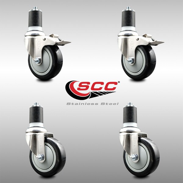 Service Caster 4 Inch 316SS Black Poly Swivel 1-7/8 Inch Expanding Stem Caster Lock Brake, 2PK SS316TTLEX20S414-PPUB-BLK-2-S-2-178 - main